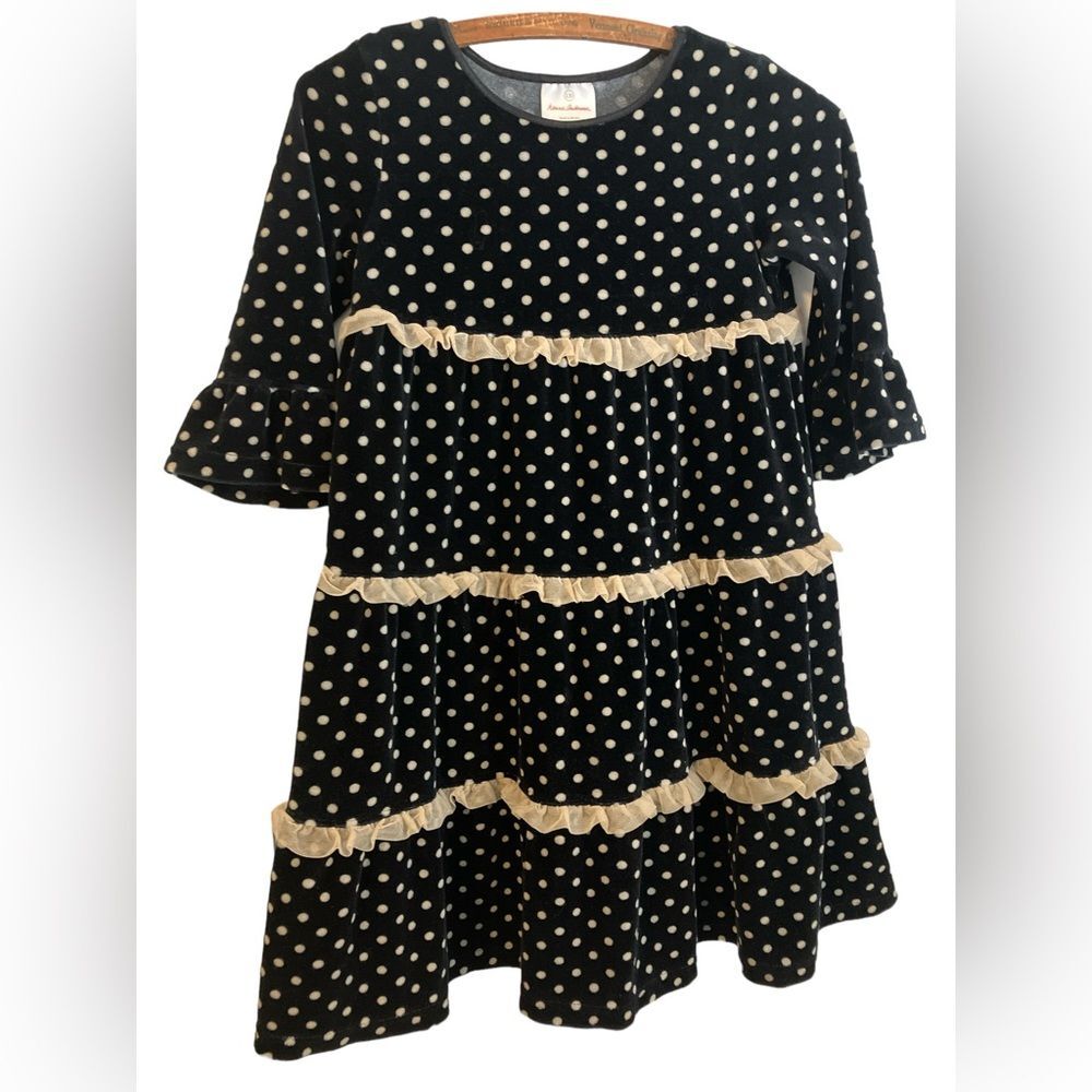 Hanna Andersson Velour Dress Size 8 Polka Dots Holiday Lace